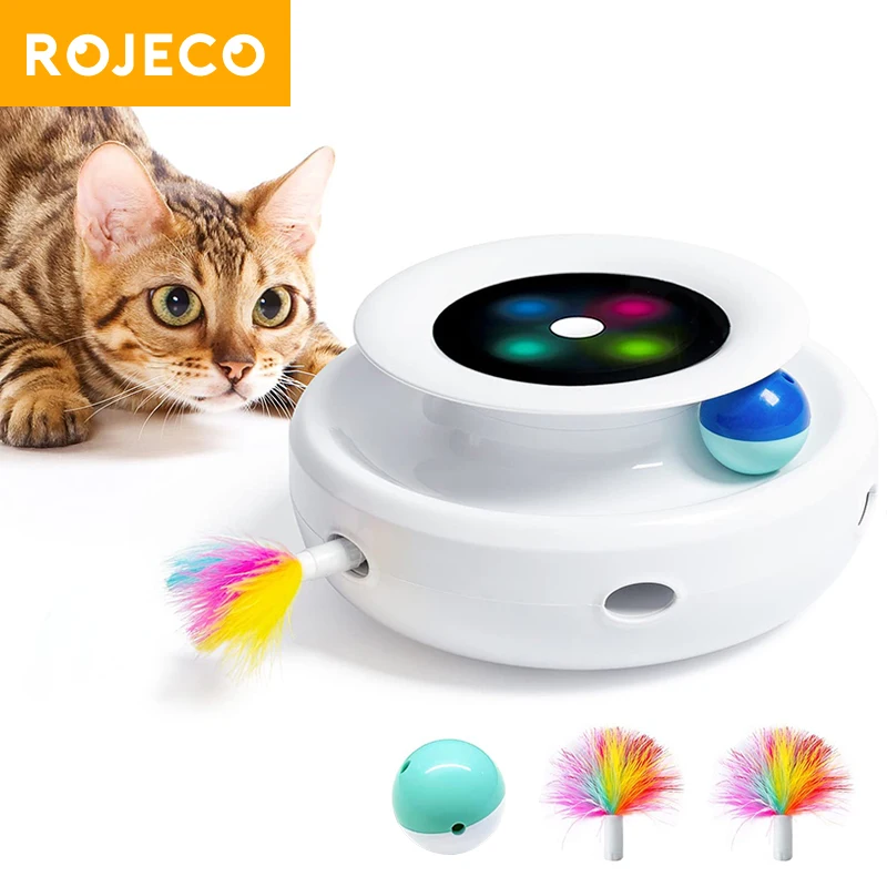 ROJECO 스마트 고양이 장난감 자동 깃털 재미있는 공 장난감 세트