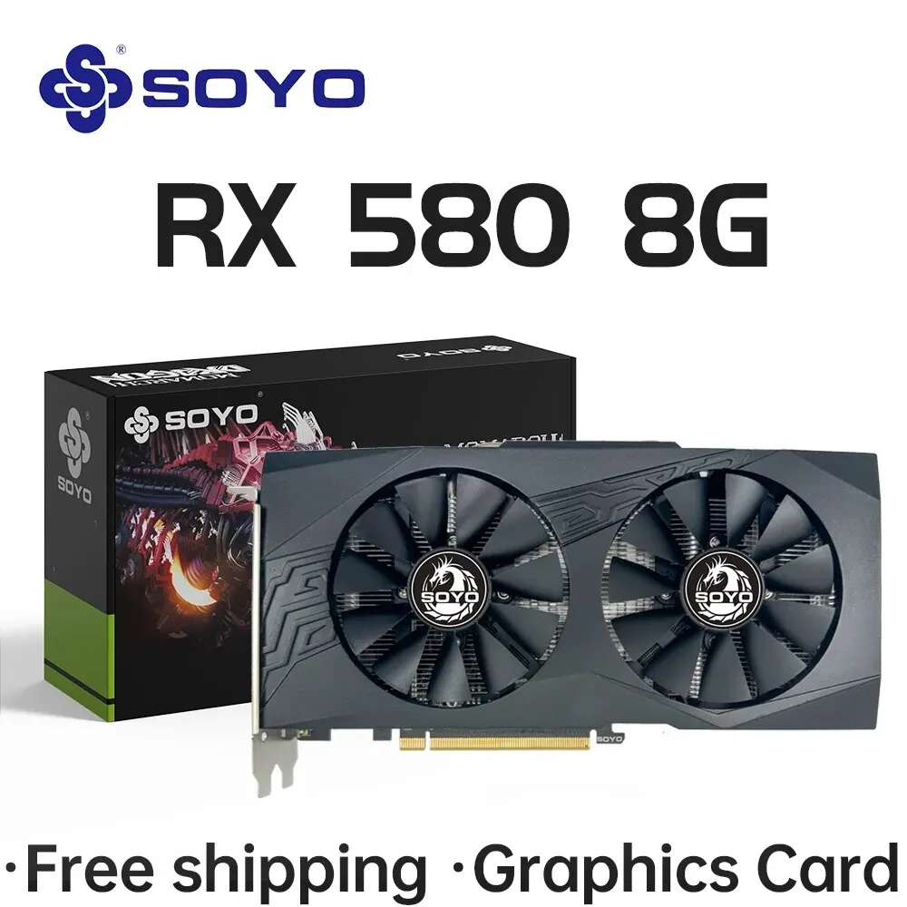 SOYO 그래픽 카드 Radeon RX580 8G GDDR5 메모리 비디오 게임 카드