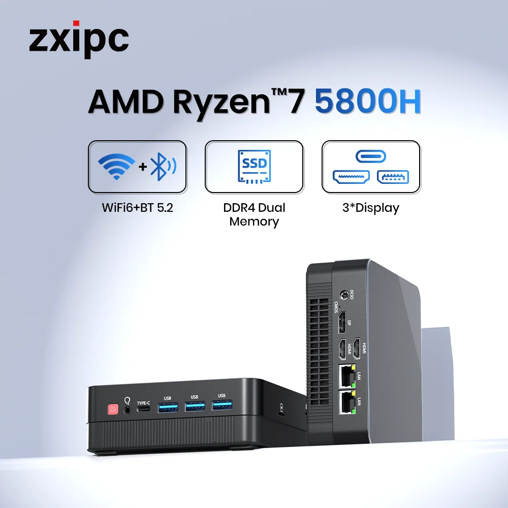 ZXIPC AMD Ryzen7 5800H 4800H 4500U 미니 PC 컴퓨터 게임용 포켓 듀얼 HDMI LAN