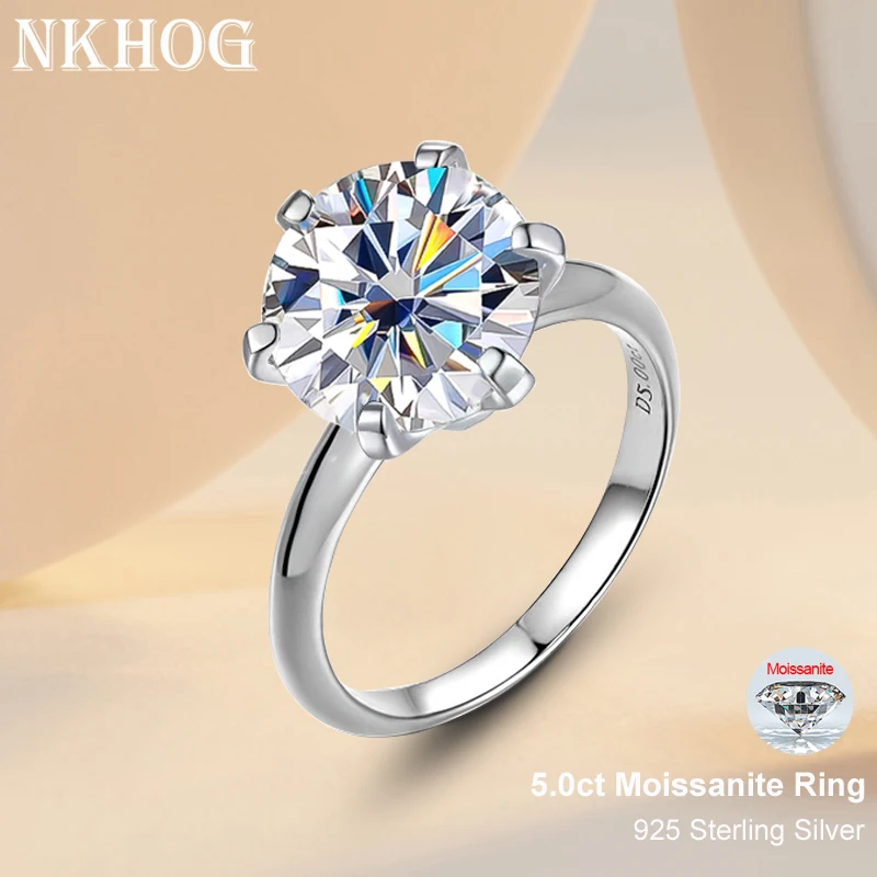 스파크 5CT Moissanite 반지 약혼 웨딩 밴드 925 스털링 실버 클래식 로맨틱 6 발톱 반지 보석 선물